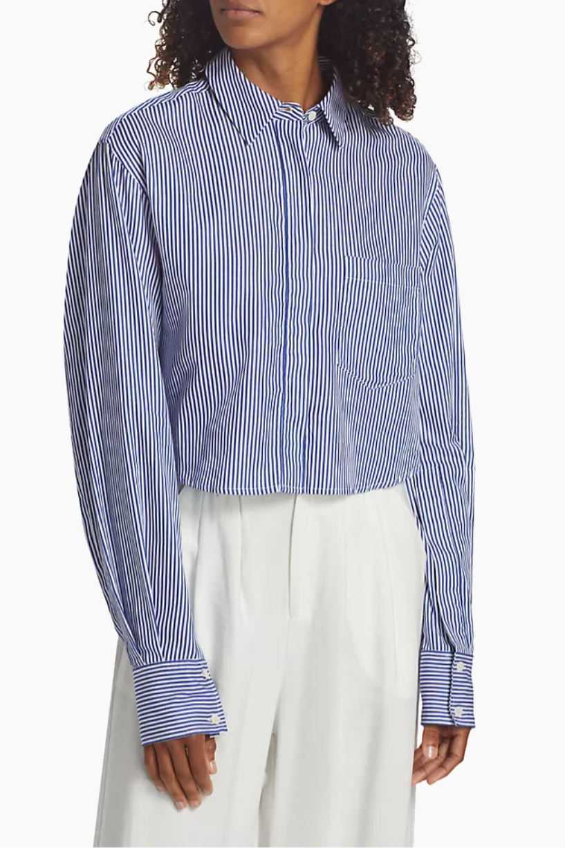 SIMKHAI - Renata Cropped Cotton Stripe Button-Front Shirt