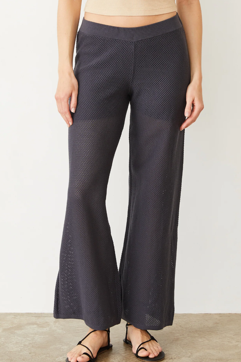 MONROW - Cotton Mesh Wide Leg Pant in Faded Black