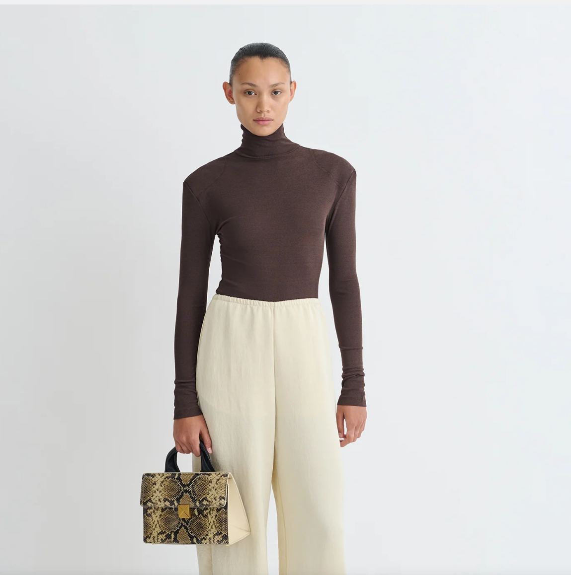 Nanushka - Nayeli Mesh Jersey Long Sleeved Top in Dark Oak