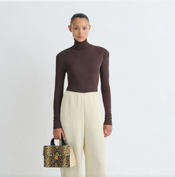 Nanushka - Nayeli Mesh Jersey Long Sleeved Top in Dark Oak