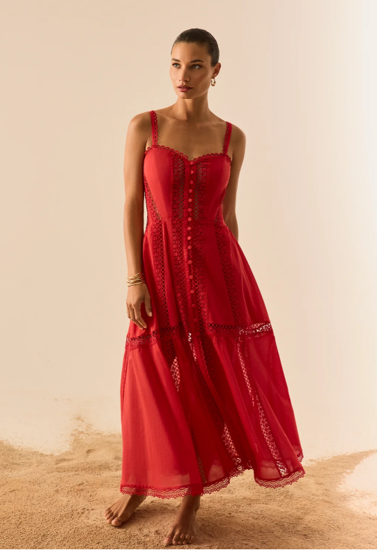 Charo Ruiz Ibiza - Long Dress Dafelle in Ruby Red