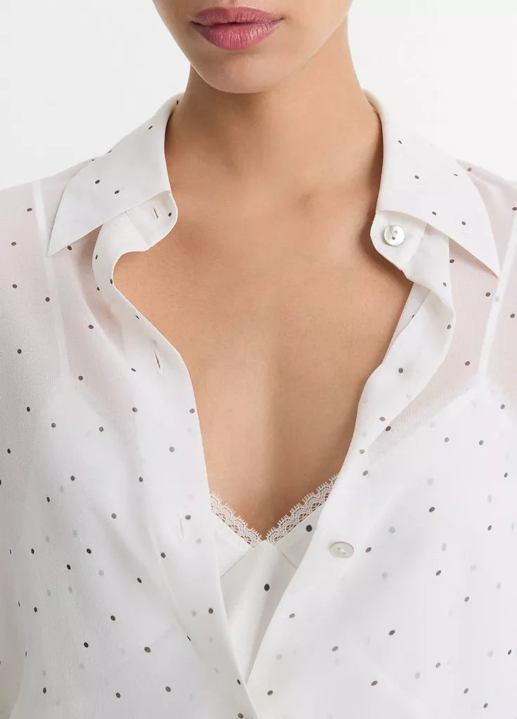 Vince. - Sheer Dot Blouse with Lace Trim Cami in Off White