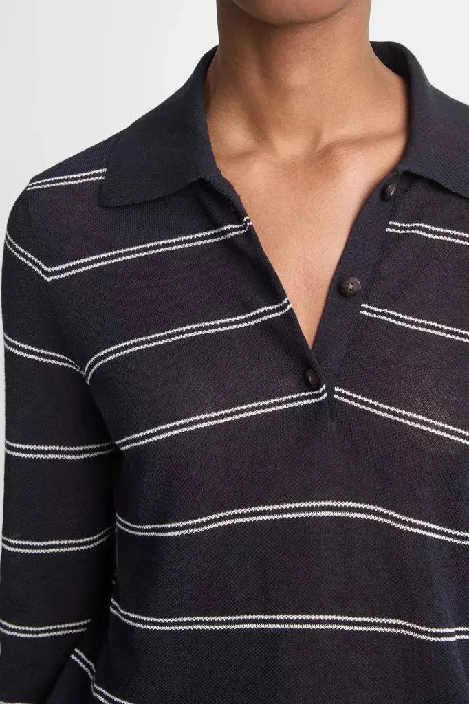 Vince. - Striped Pique Polo in Coastal Off White