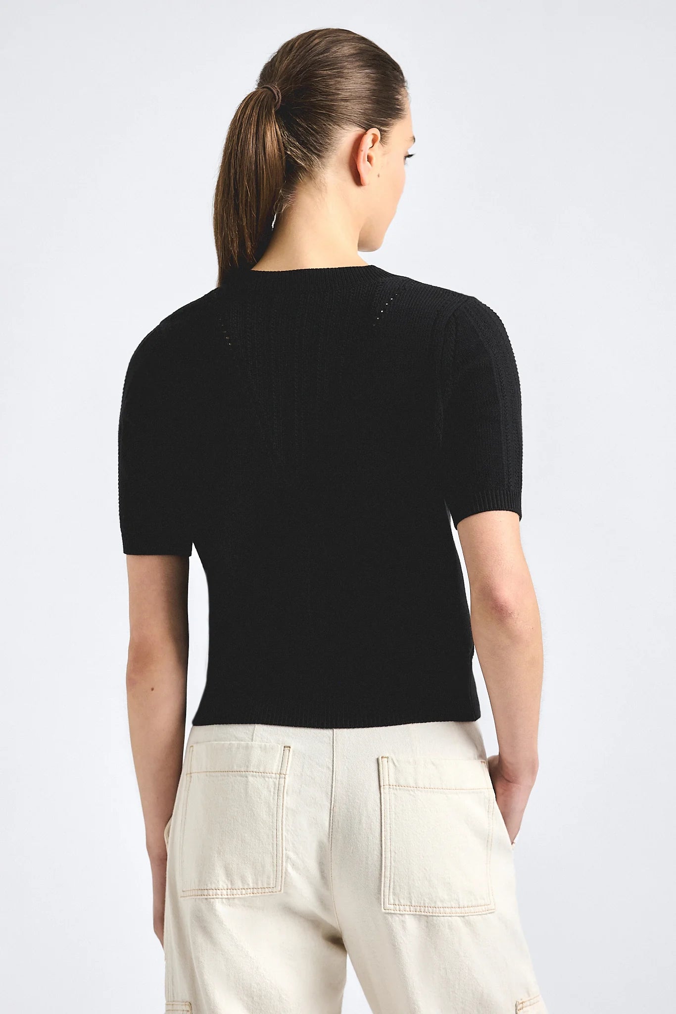 Derek Lam Crosby - Serenea Pointelle Sweater Top in Black