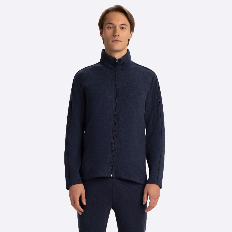 Bugatchi - Long Sleeve Full Zip Mock Neck Jacket in Navy