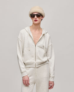ATM - Exposed Seam Zip-Up Hoodie in Chalk Donegal