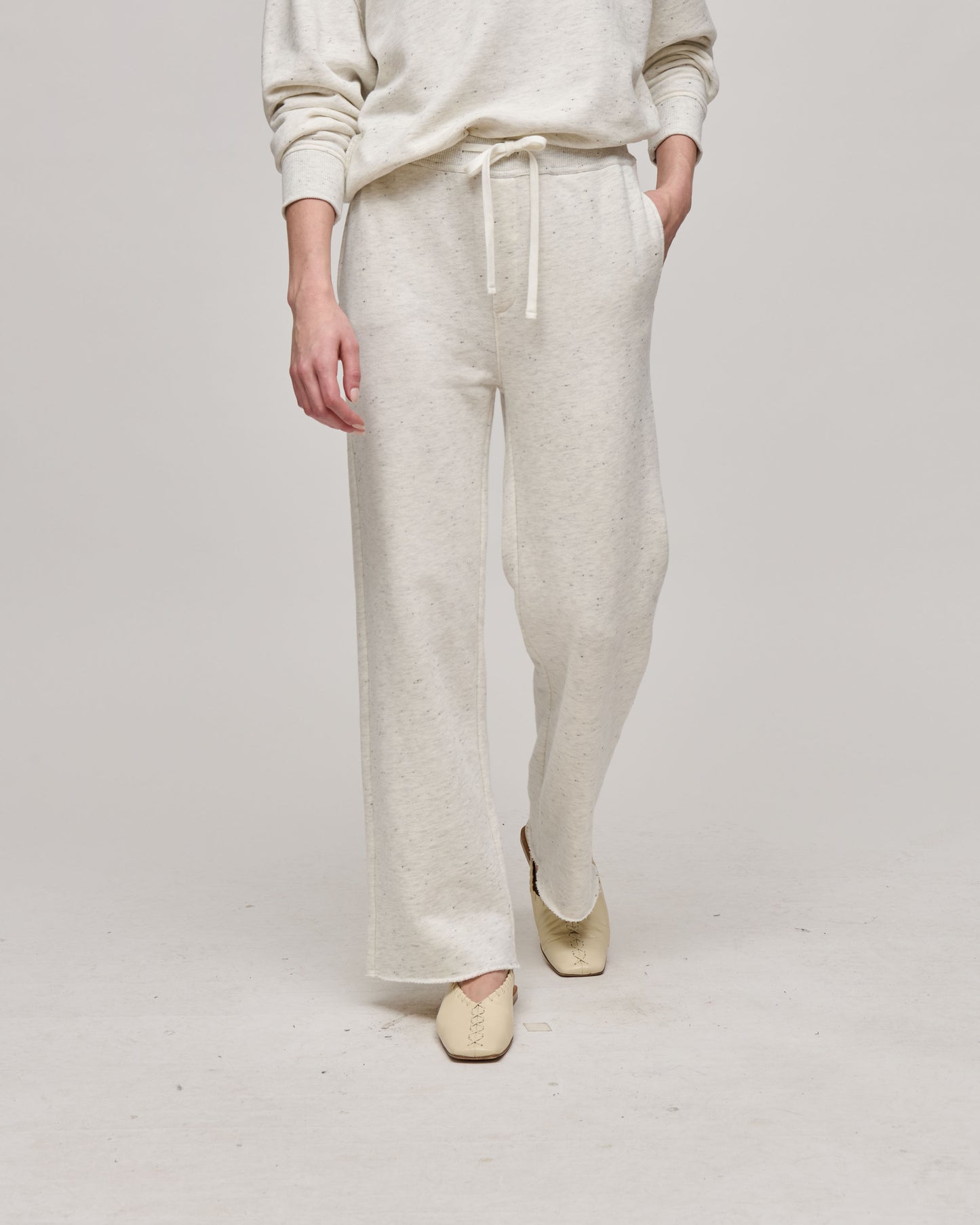 ATM - Cotton French Terrycropped Straight Leg in Chalk Donegal