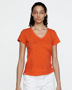 ATM - Slub Jersey School Boy V-Neck Tee in Tomato