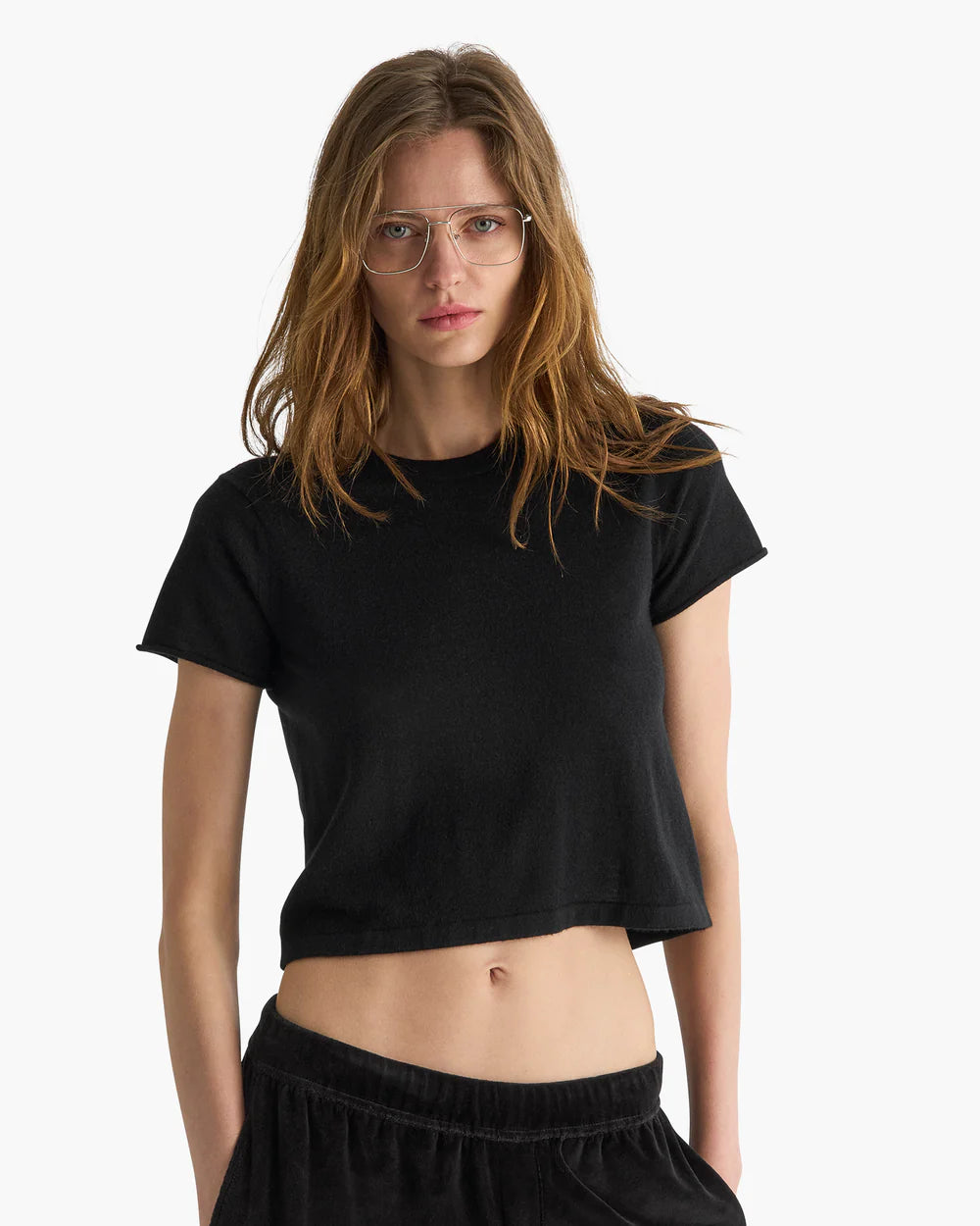 ATM - Cashmere Cropped Top in Black