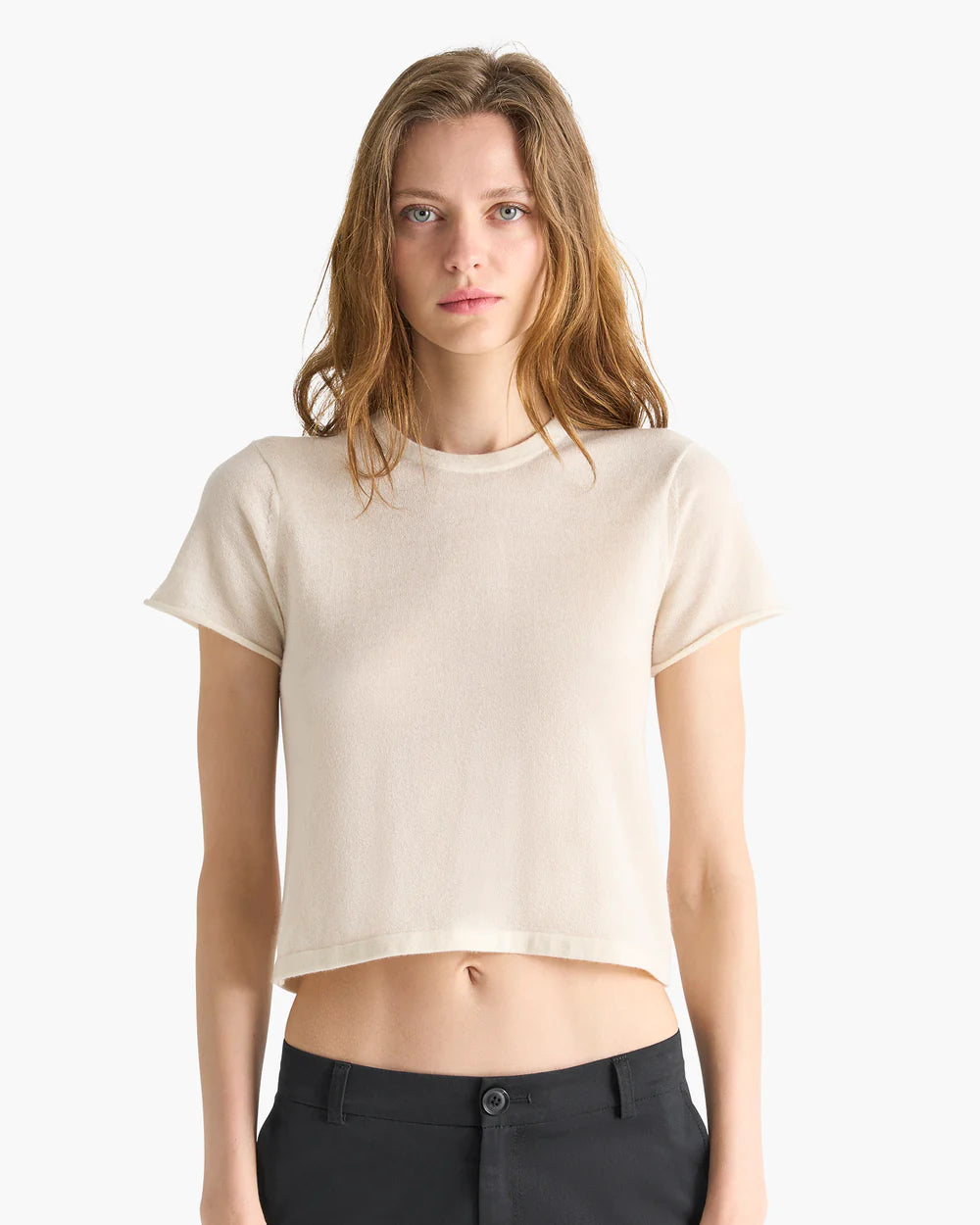 ATM - Cashmere Cropped Top in Chalk