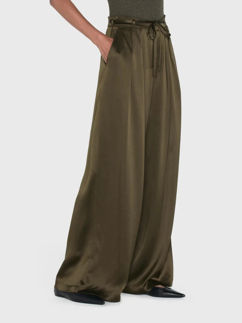 FRAME - Long Silk Trouser in Rich Military