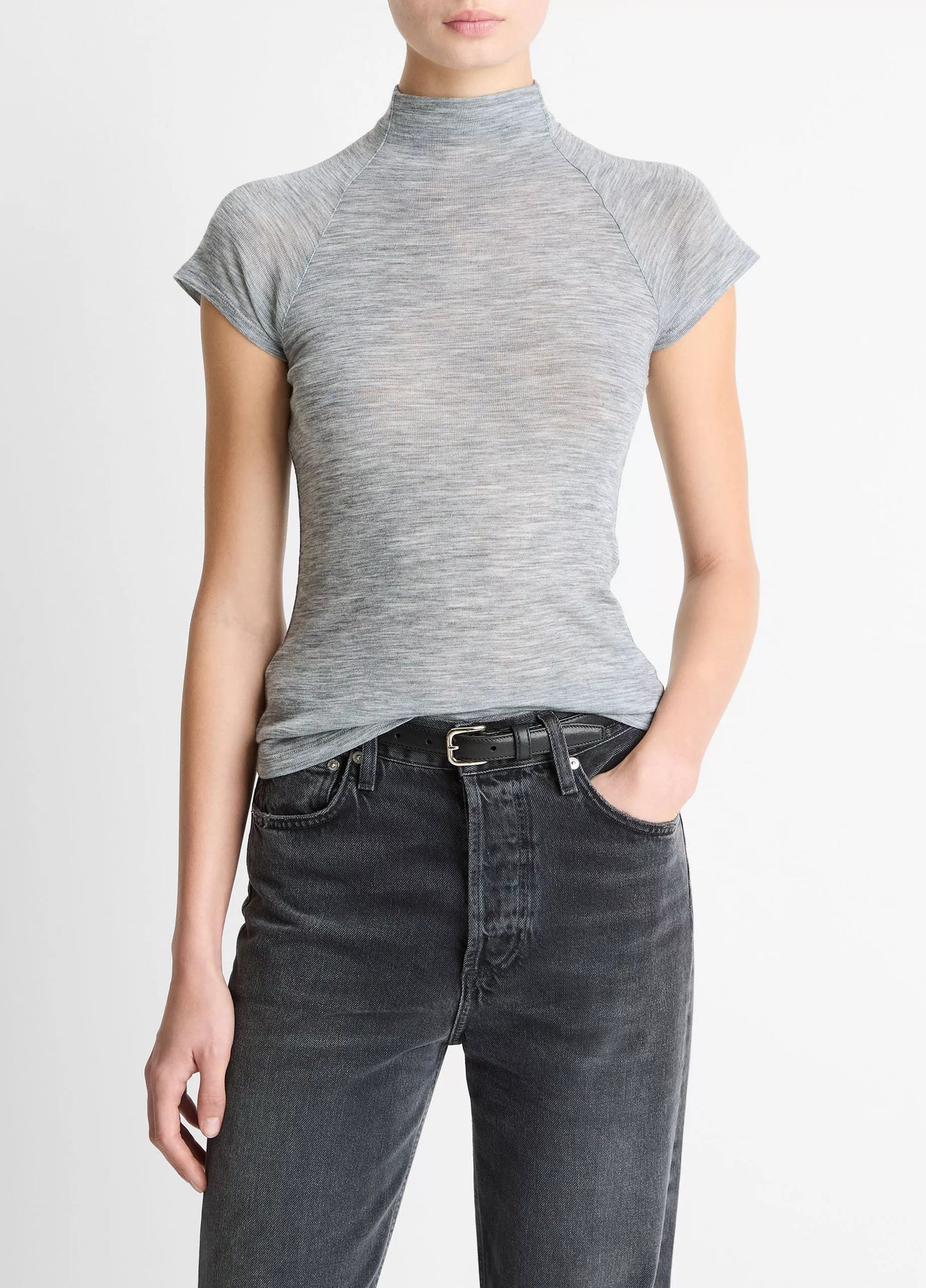 Vince. - Cap Sleeve Raglan Mock Neck in Thistle