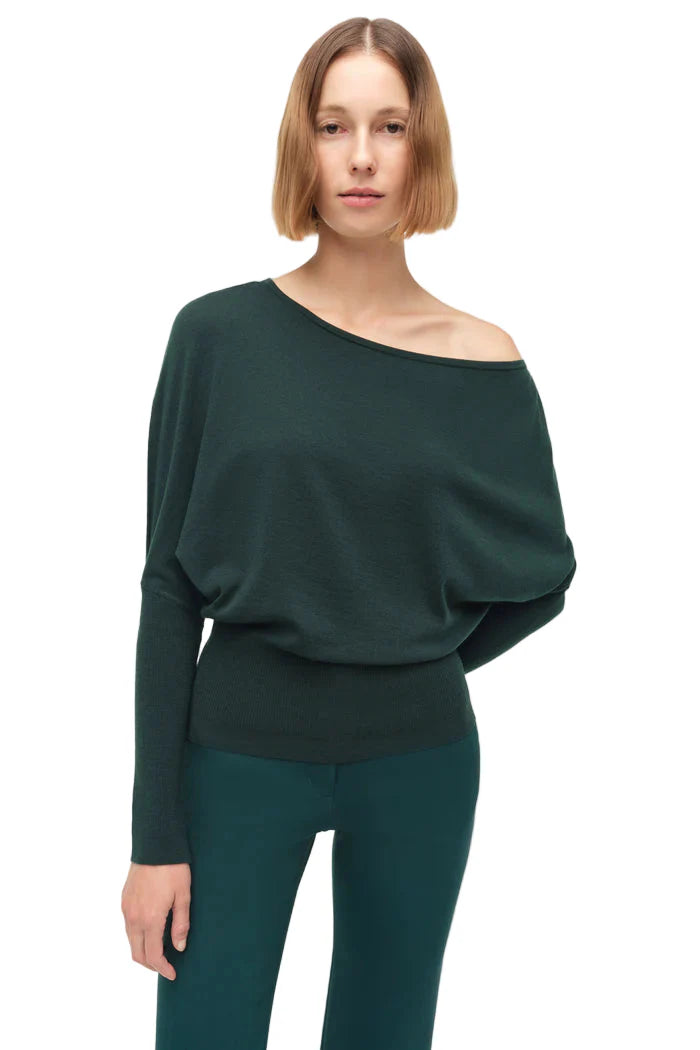 SIMKHAI - Lavina Draped Off Shoulder Sweater in Emerald