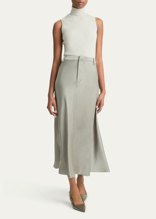 Vince - Satin Trouser A Line Skirt in Smoky Green