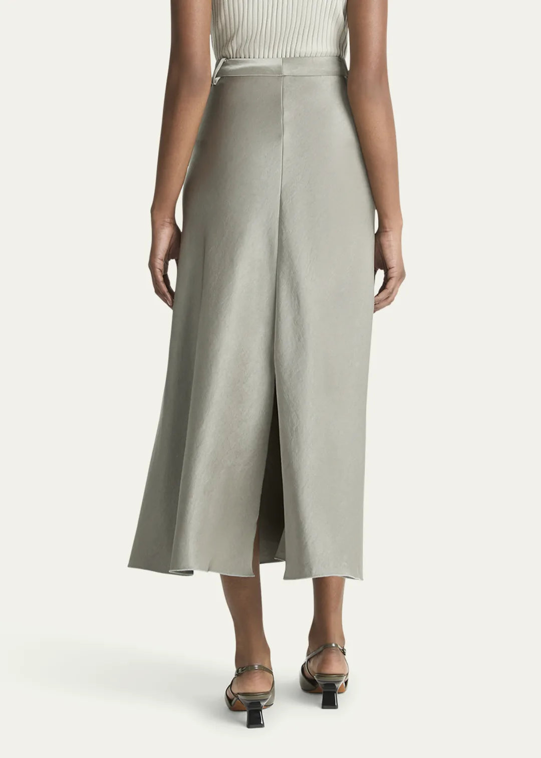 Vince - Satin Trouser A Line Skirt in Smoky Green