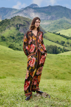 FARM Rio - Chenille Flowers Black Pants