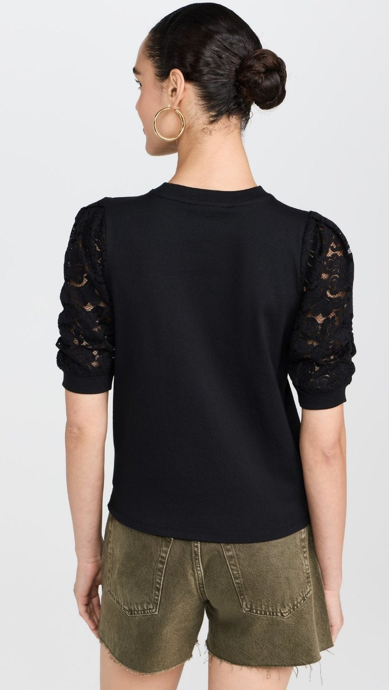 FRAME - Lace Sleeve Frankie Tee in Black