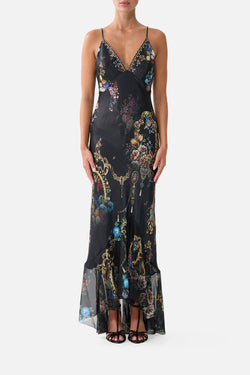 V NECK SLIP DRESS WITH FLOUNCE HEM
