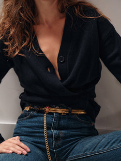 CISSA - The Waist-Length Wrap Cardigan in Navy
