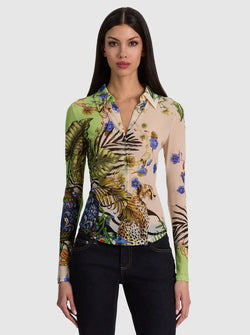 Alice & Olivia - Jade Mesh Button Down Blouse