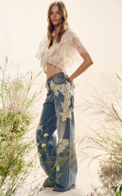 LoveShackFancy - Caper Ruffled Lace Top in Ivory