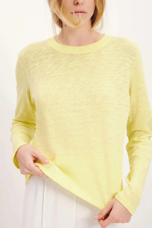 ATM - Slub Jersey Long Sleeve Crop Tee in Lemon Chiffon