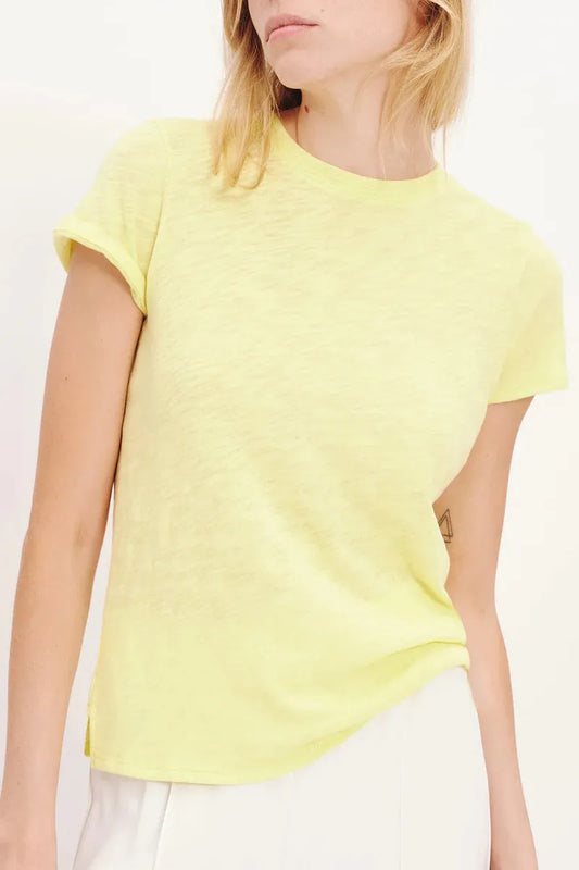 ATM - Slub Jersey Schoolboy Short Sleeve Crew Neck Tee in Lemon Chiffon