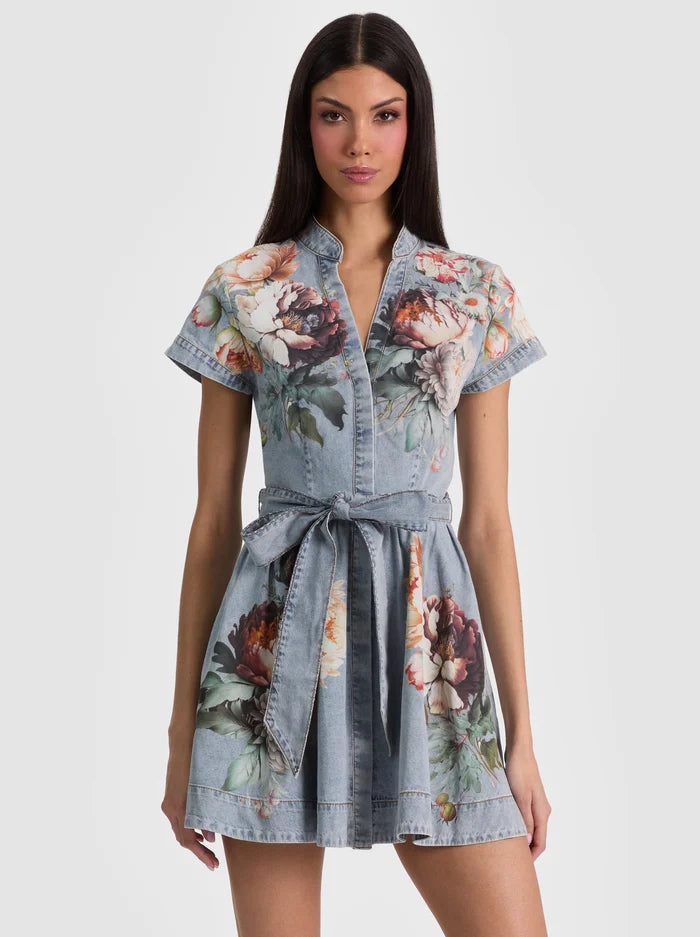 alice + olivia - Lucy Mini Denim Shirt Dress in Sierra Vintage