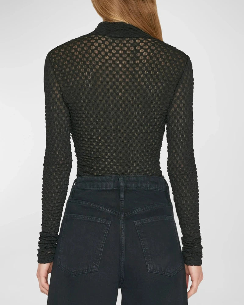 FRAME - Mesh Lace Turtleneck in Noir