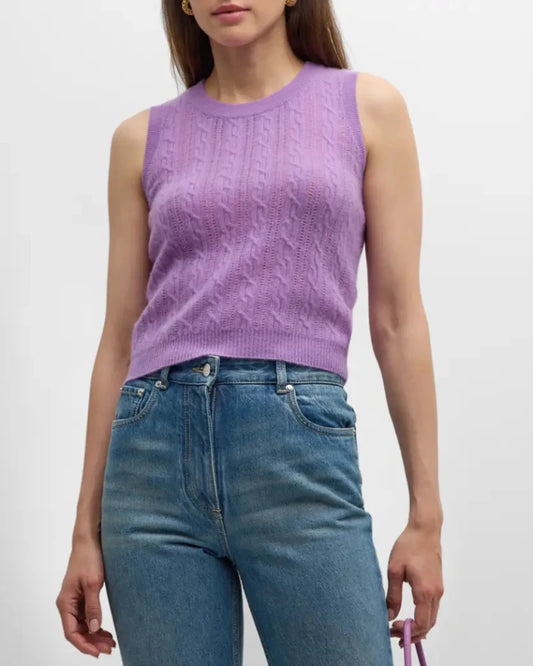 Naadam - The Cashmere Open Cable Sleeveless Top in Lavender