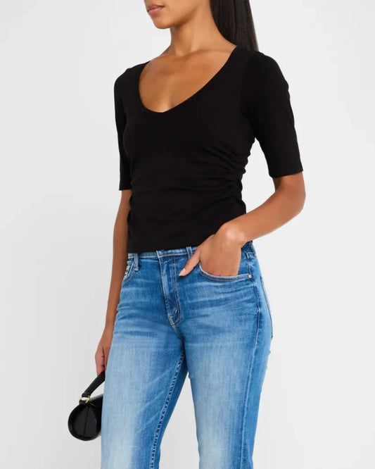 ATM - Pima Cotton Elbow Sleeve V-Neck Tee in Black