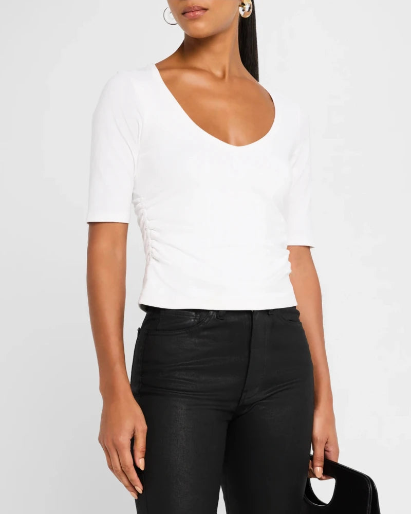 ATM - Pima Cotton Elbow Sleeve V-Neck Tee in White