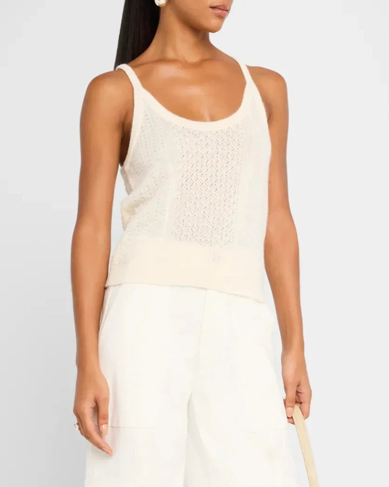 ATM - Wool Blend Mixed Stitch Tank in Chalk