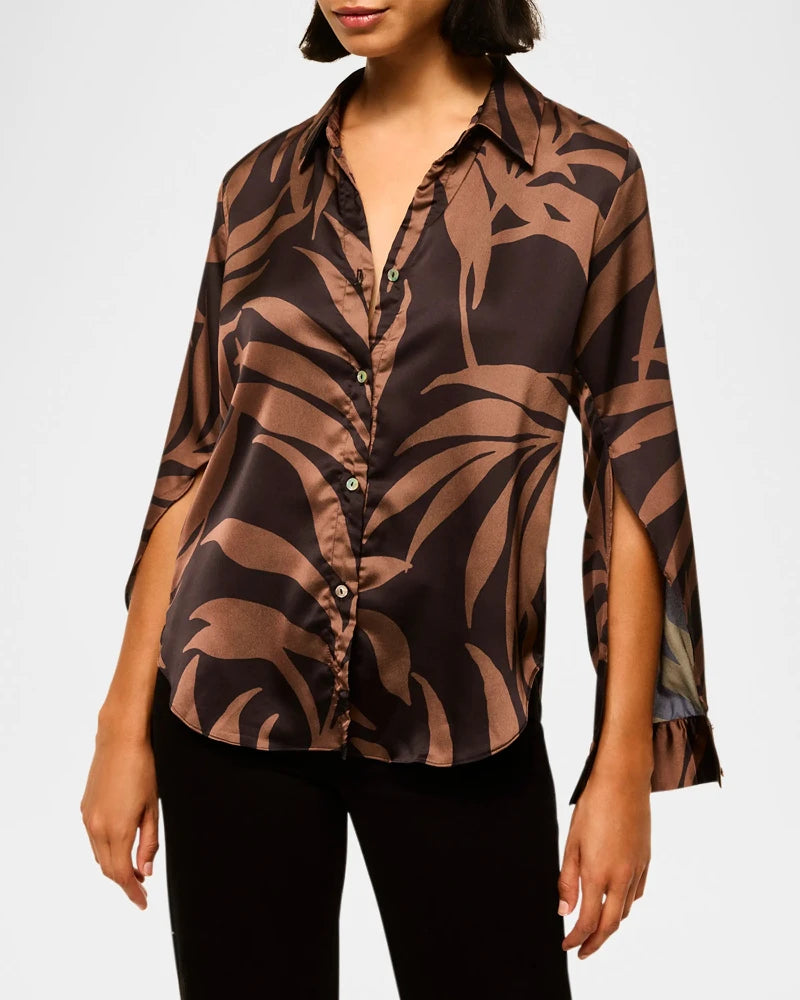 Misa Los Angeles - Roya Top in Palm Frond Satin