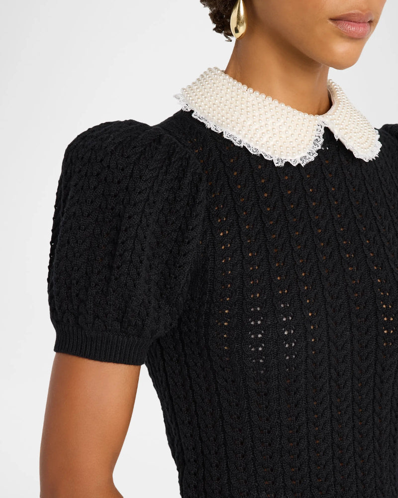 alice + olivia - Chase Puff Sleeve Sweater in Black