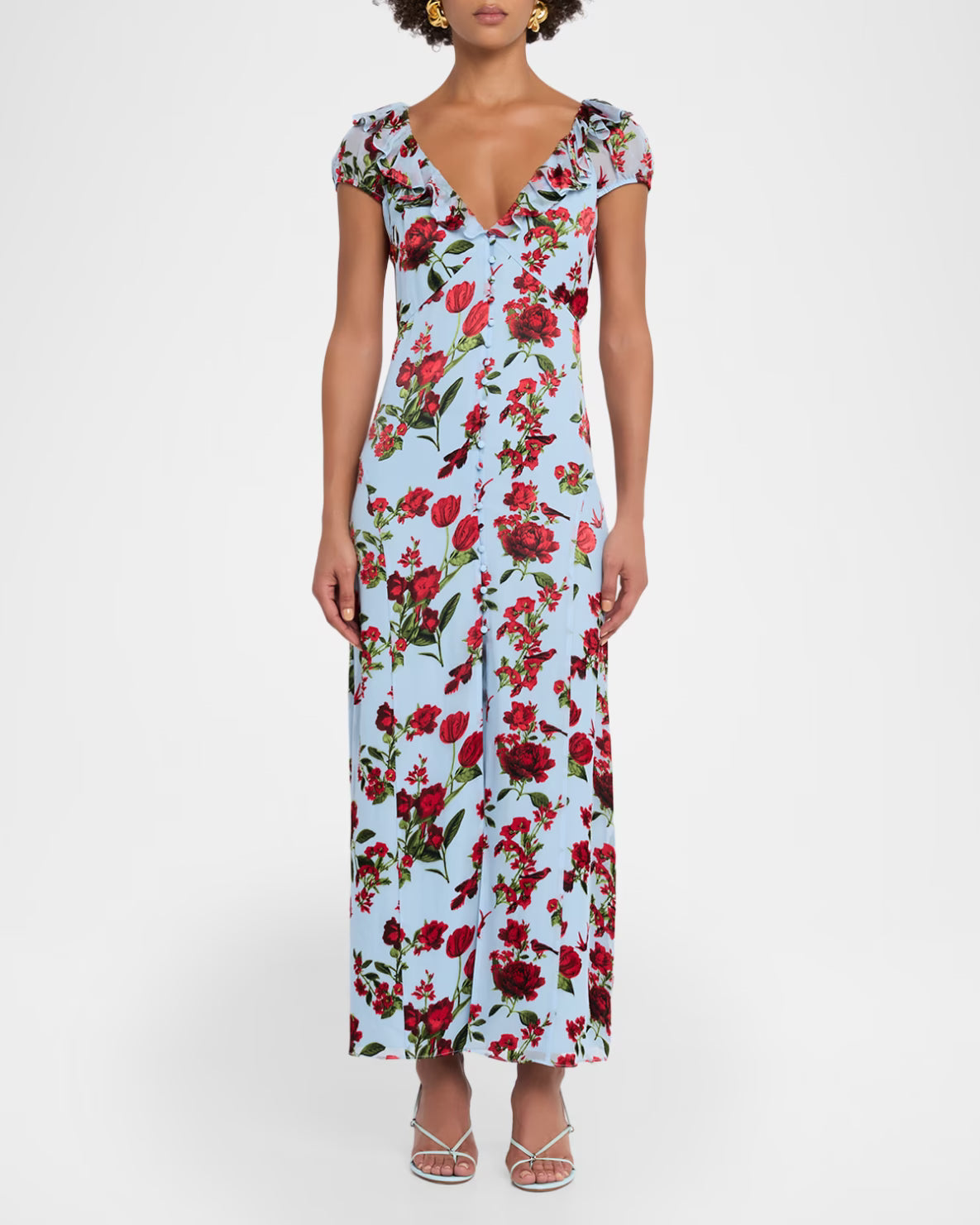alice + olivia - Tara Ruffle Slip Dress in American Beaty Carolina Blue