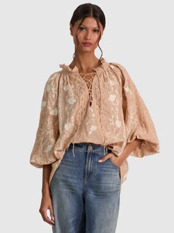 alice + olivia - Norah Embroidered Blouse in Almond Vanilla