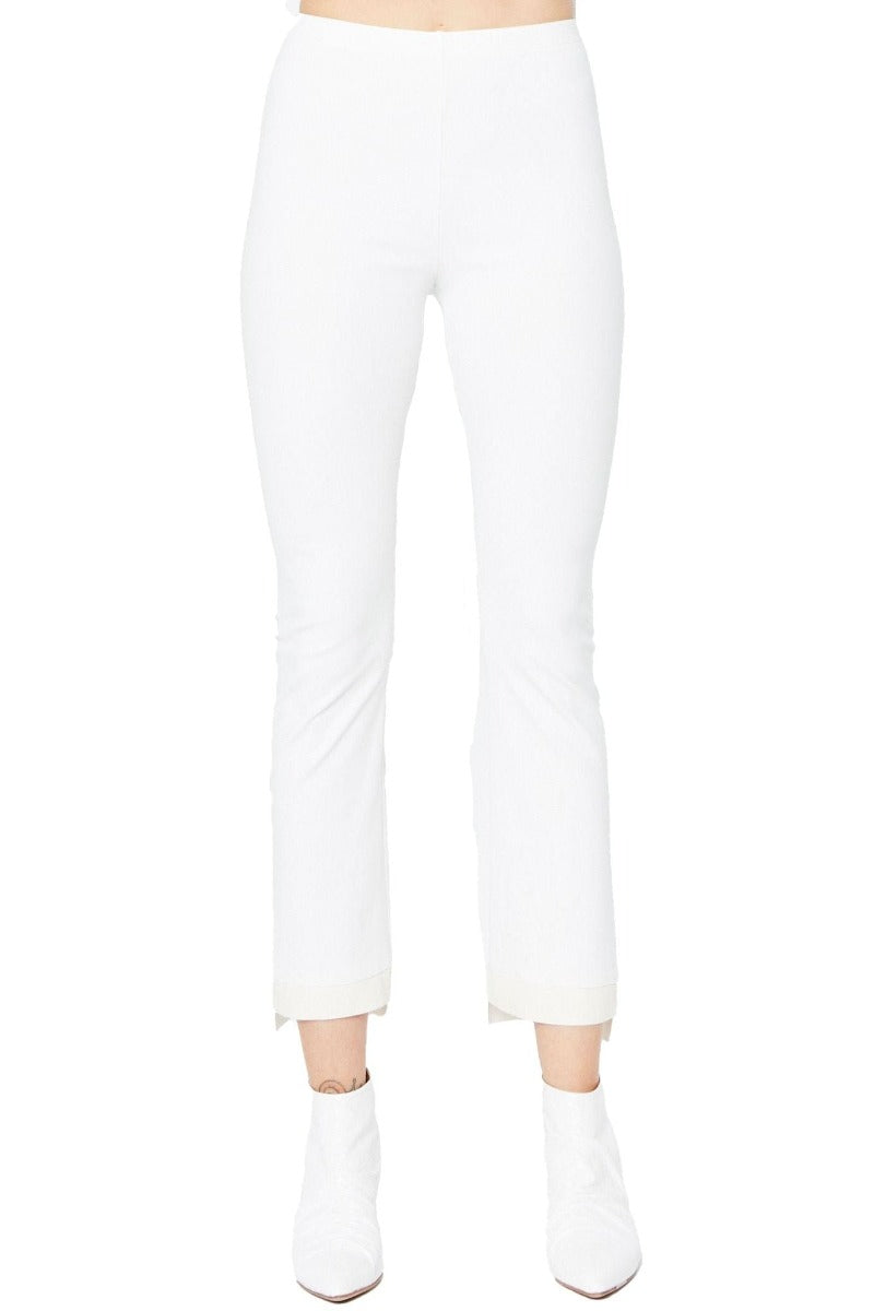 Elaine Kim - Leather Stop Hem Cropped Flare Stretch Leggings in White