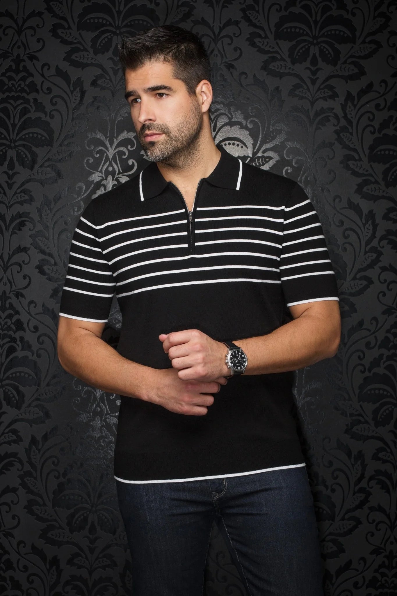 Au Noir - Men's Oban Knitted Polo Shirt in Black