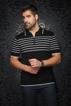 Au Noir - Men's Oban Knitted Polo Shirt in Black