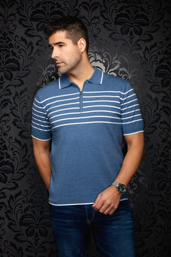 Au Noir - Men's Oban Knitted Polo Shirt in Teal