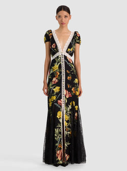 alice + olivia - Rose Button Front Maxi Dress