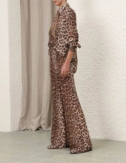 Zimmermann - Illustration Flare Pant in Chocolate Leopard