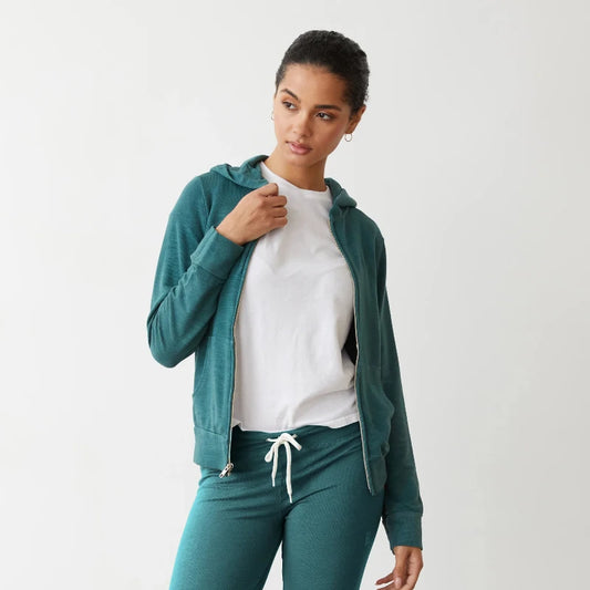 Monrow - Teddy Fleece Relaxed Zip Up Hoody in Evergreen