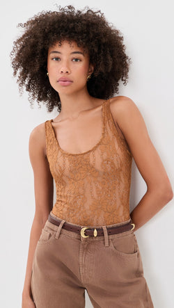 Zimmermann - Lace Scoop Bodysuit in Camel